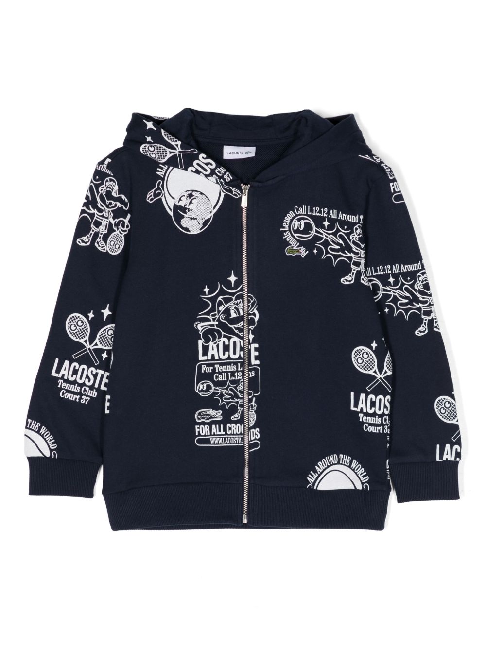 Lacoste Kids 图案印花棉运动夹克 - 蓝色