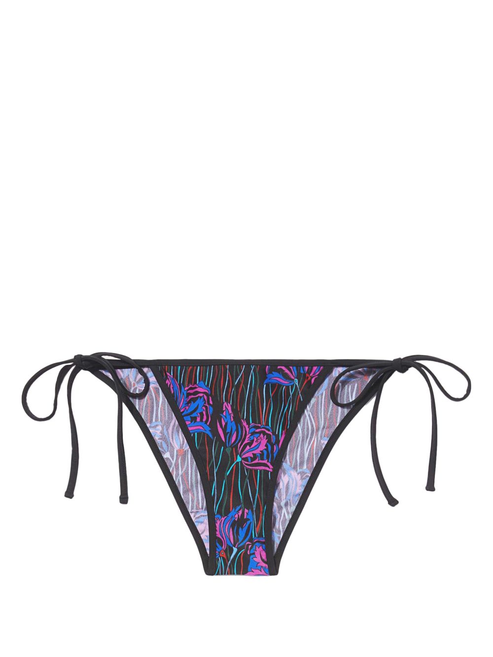 PUCCI 花卉印花系带比基尼三角裤 - 黑色