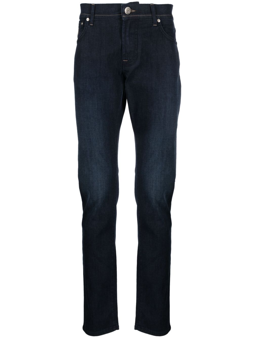 Corneliani logo刺绣直筒牛仔裤 - 蓝色