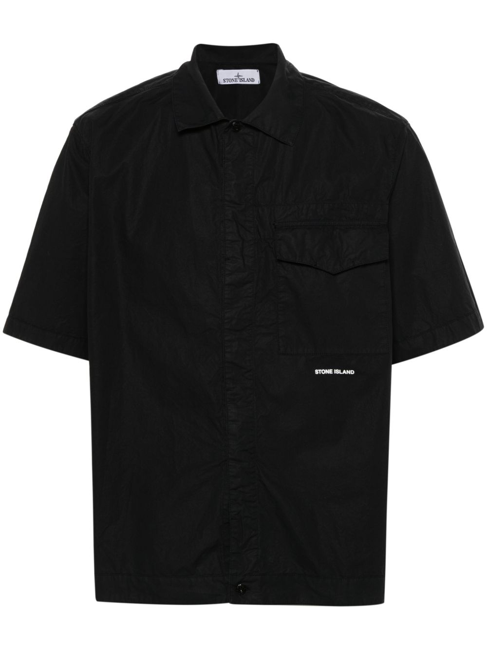 Stone Island logo刺绣棉衬衫 - 蓝色