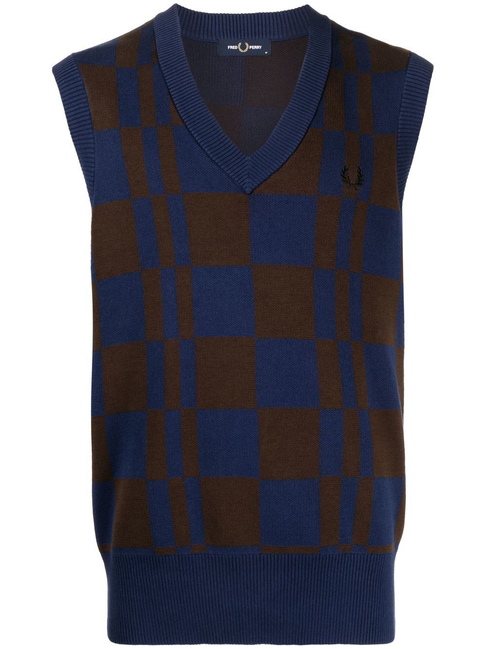 Fred Perry V领格纹针织马甲 - 蓝色
