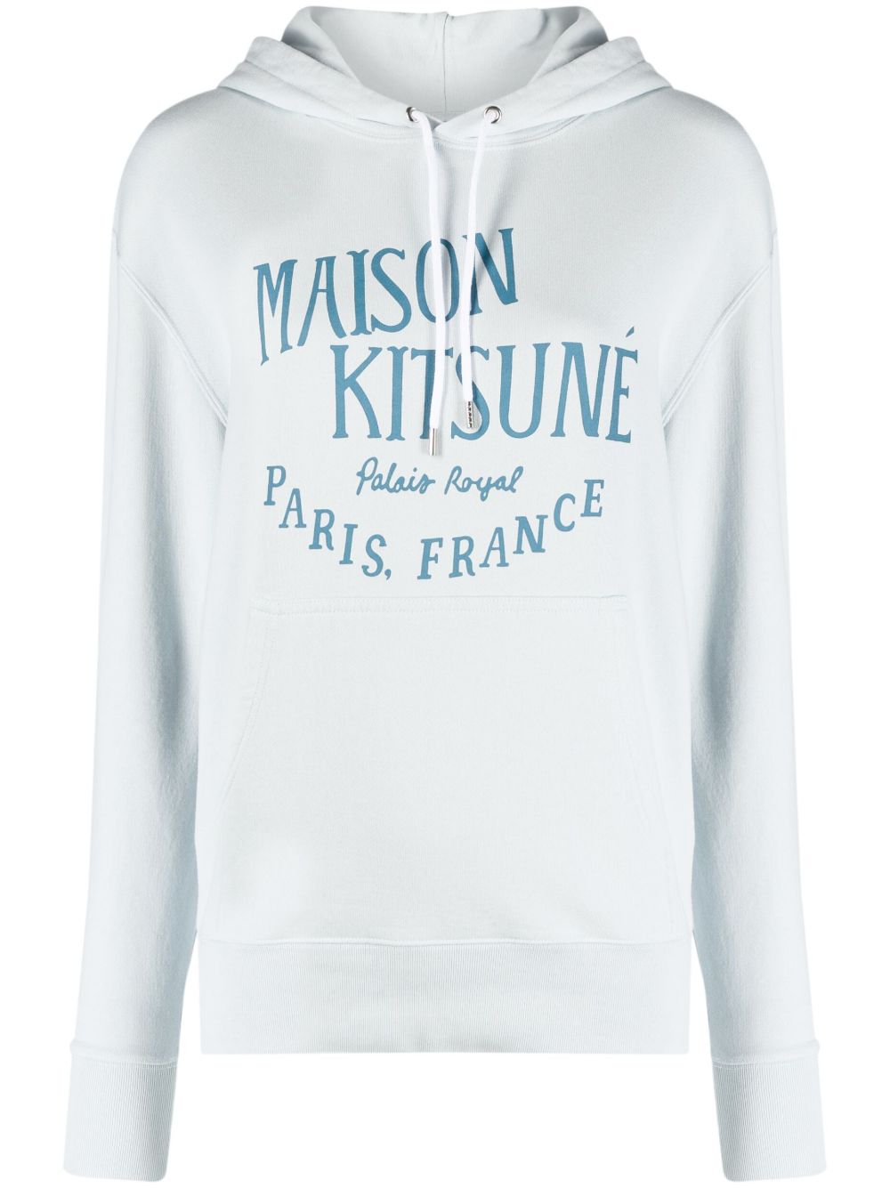 Maison Kitsuné logo印花棉平纹针织连帽衫 - 蓝色