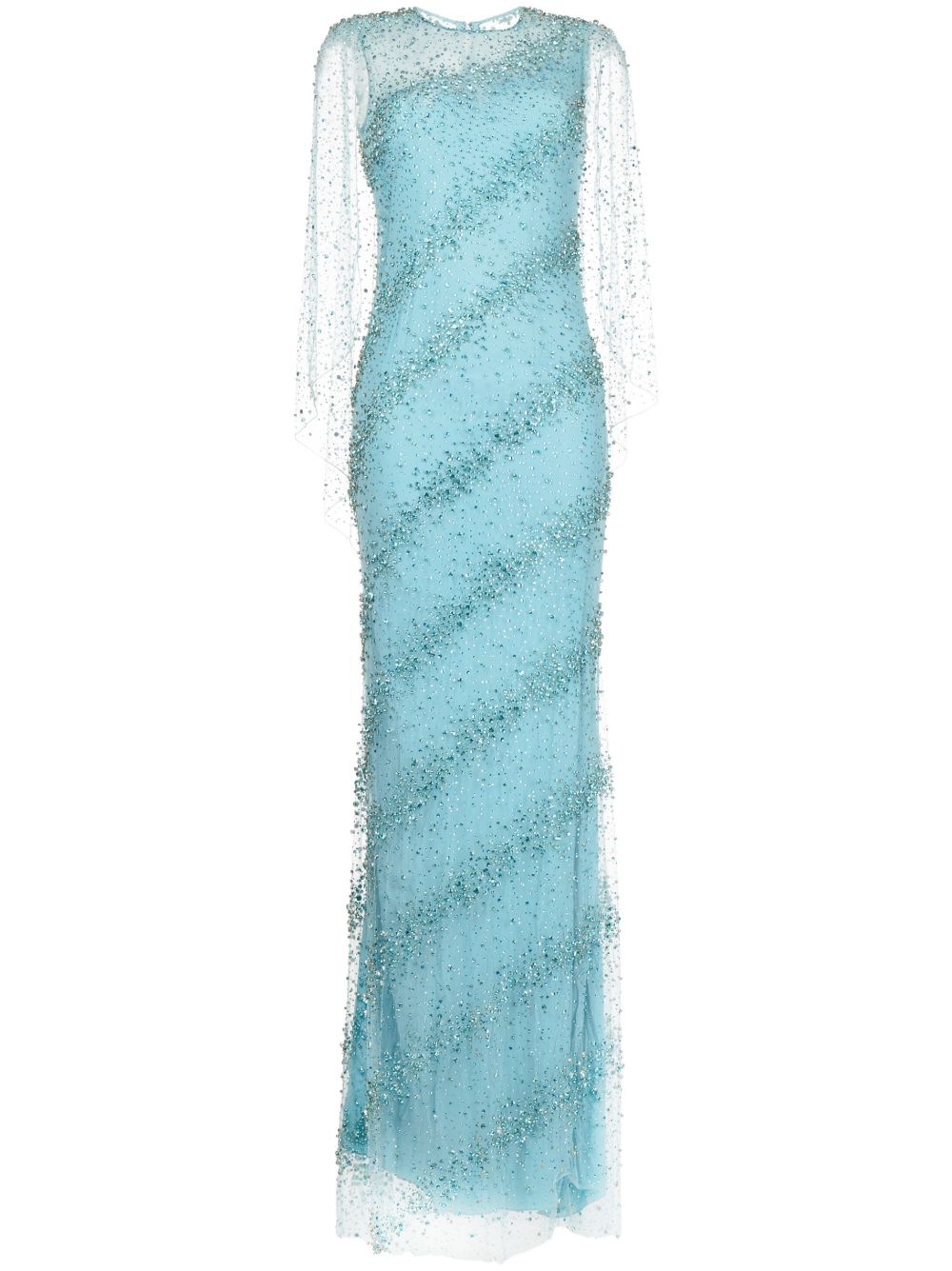 Jenny Packham Roya 串珠缀饰真丝礼服 - 蓝色