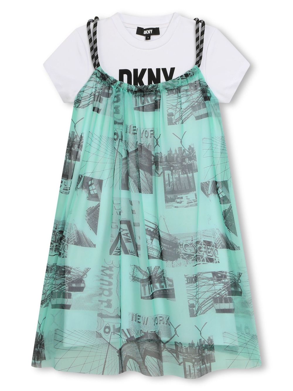 Dkny Kids 图案印花分层式A字连衣裙 - 绿色