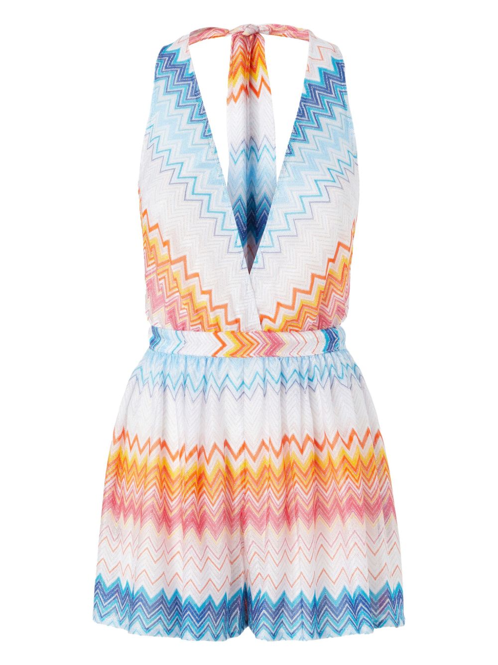 Missoni Z字形图案金属丝面料连体短裤 - 白色