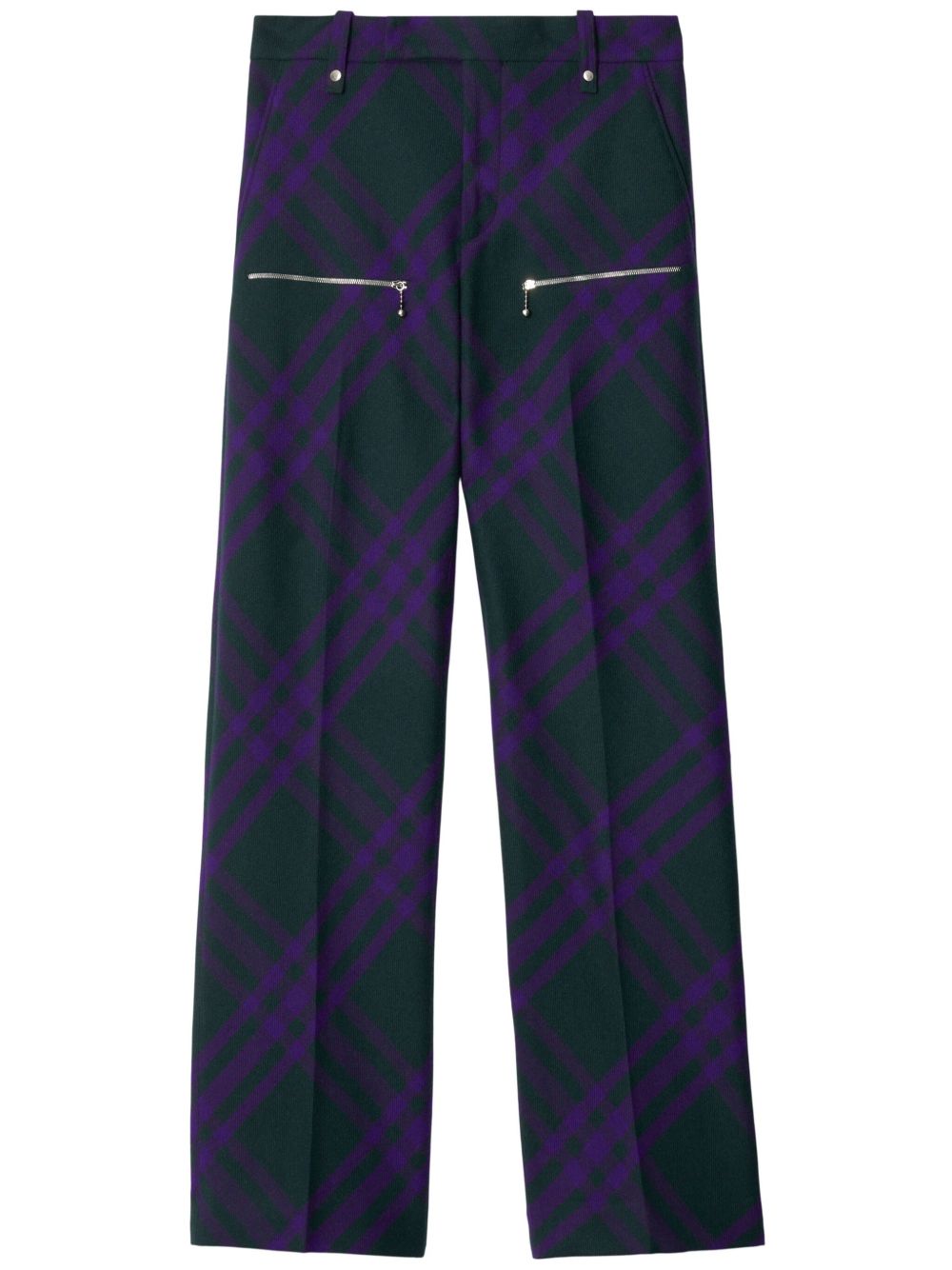 Burberry 格纹图案羊毛长裤 - 紫色