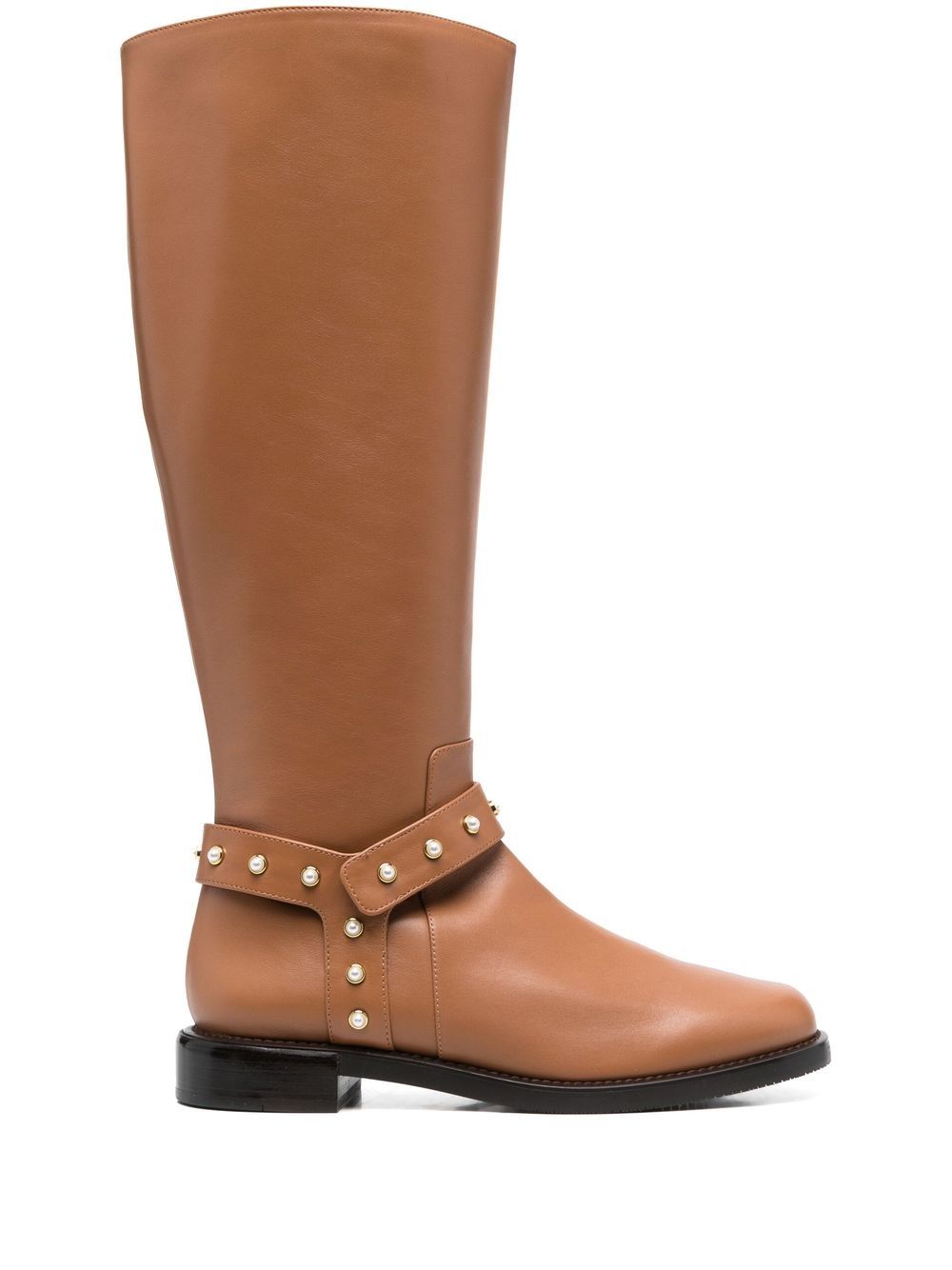 Stuart Weitzman 铆钉皮质及膝靴 - 褐色