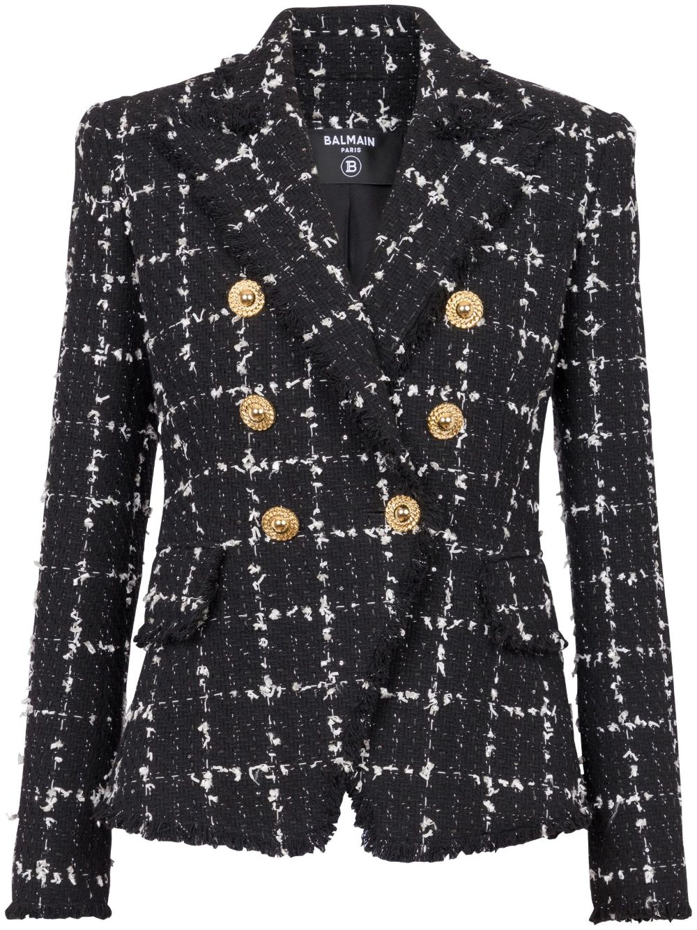 Balmain 6-Button 粗花呢双排扣西装夹克 - 黑色