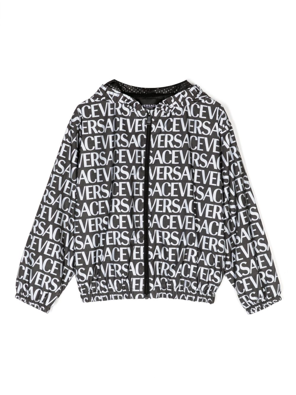 Versace Kids logo印花连帽夹克 - 黑色