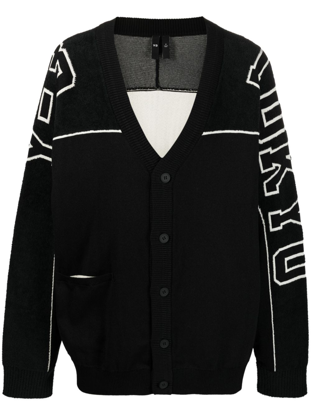 Y-3 V领logo嵌花针织开衫 - 黑色