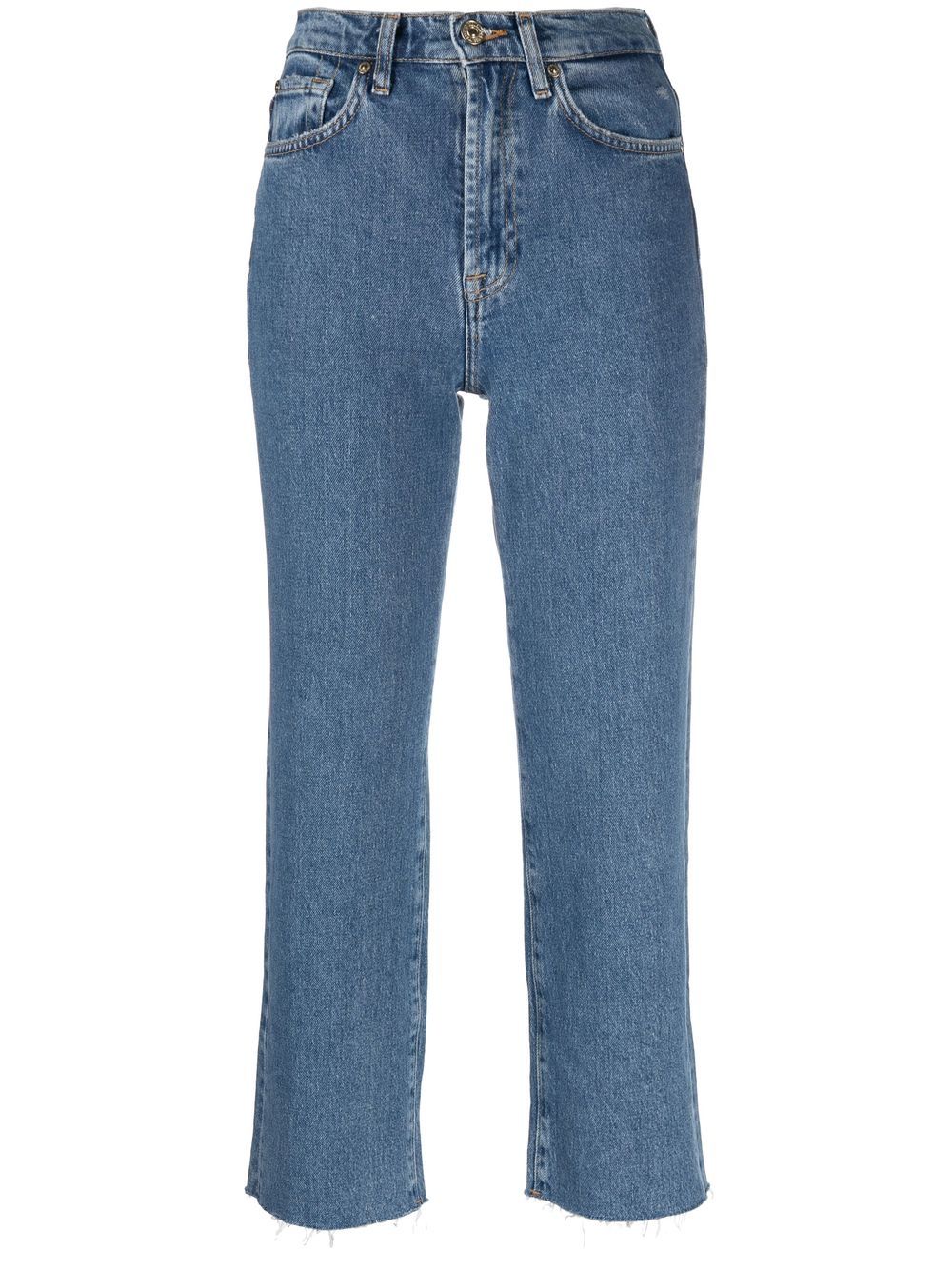 7 For All Mankind 磨损边露踝喇叭裤 - 蓝色