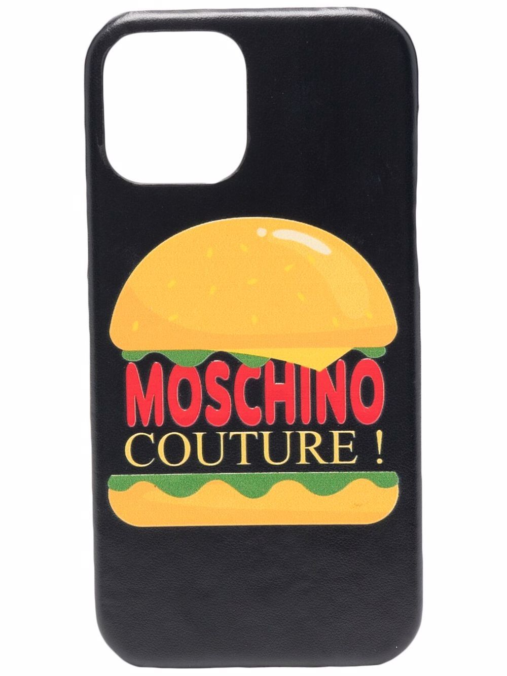 Moschino iPhone 12/12 Pro 汉堡图案logo手机壳 - 黑色