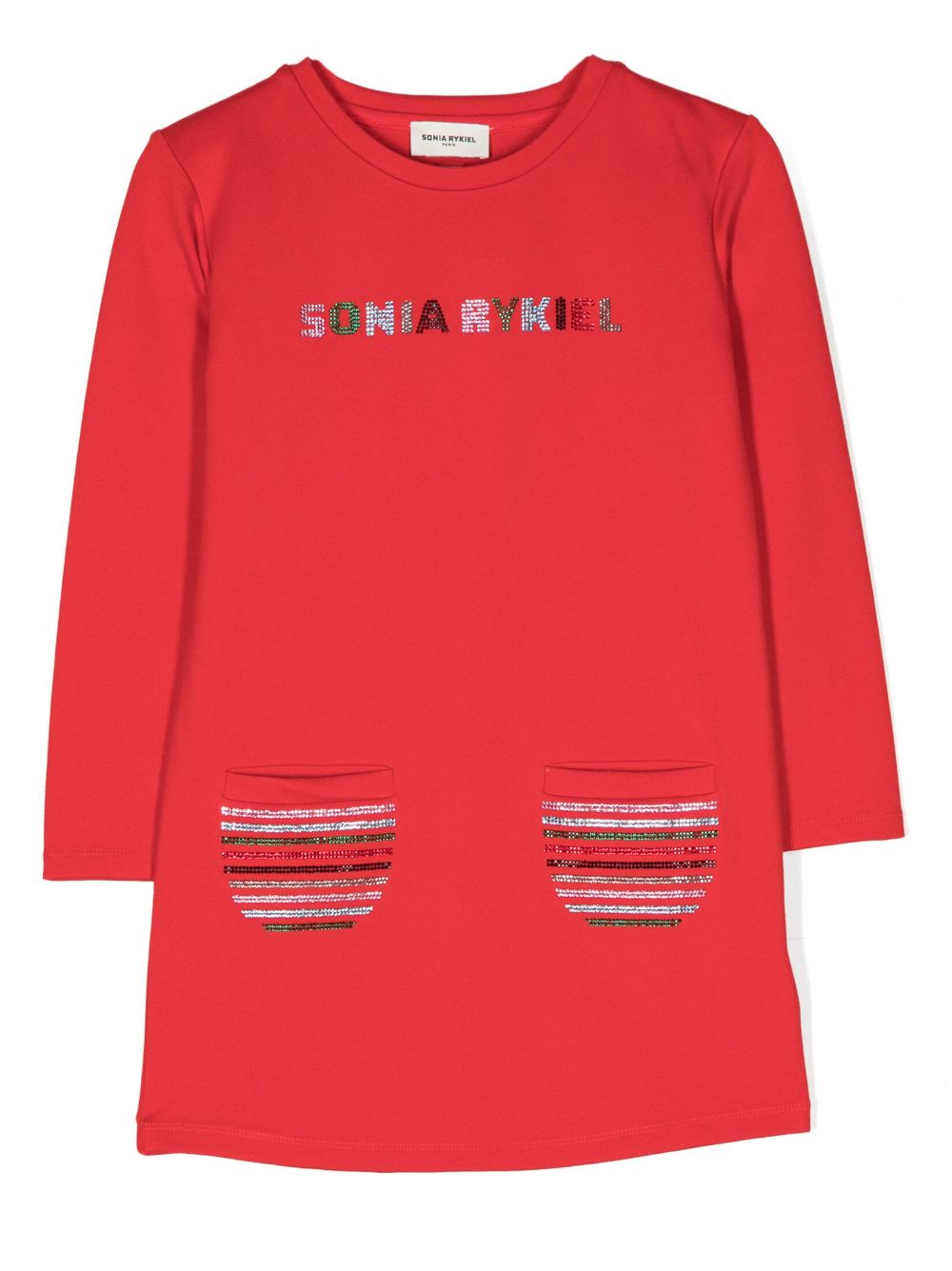 SONIA RYKIEL ENFANT 珠饰长袖连衣裙 - 红色
