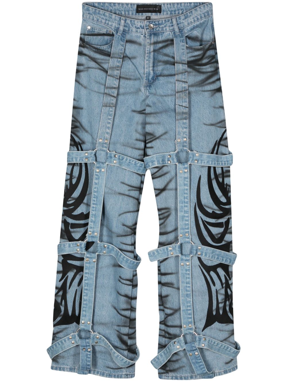 Who Decides War Winged Logo Bondage 牛仔裤 - 蓝色