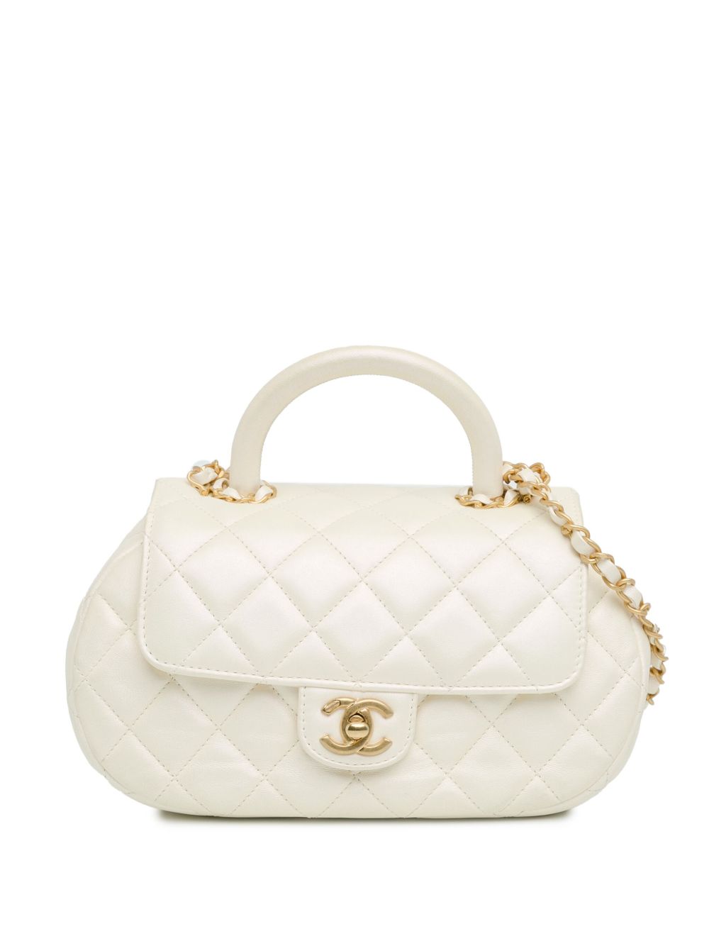 CHANEL Pre-Owned CC Flap 绗缝小羊皮顶置手柄斜挎包（2021-2023年典藏款） - 白色