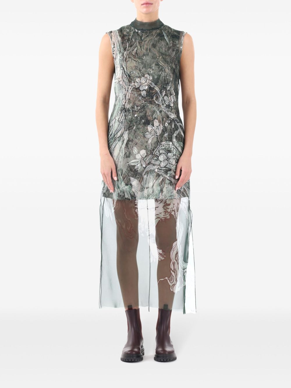Jason Wu Collection 大面积花卉印花连衣裙 - 绿色