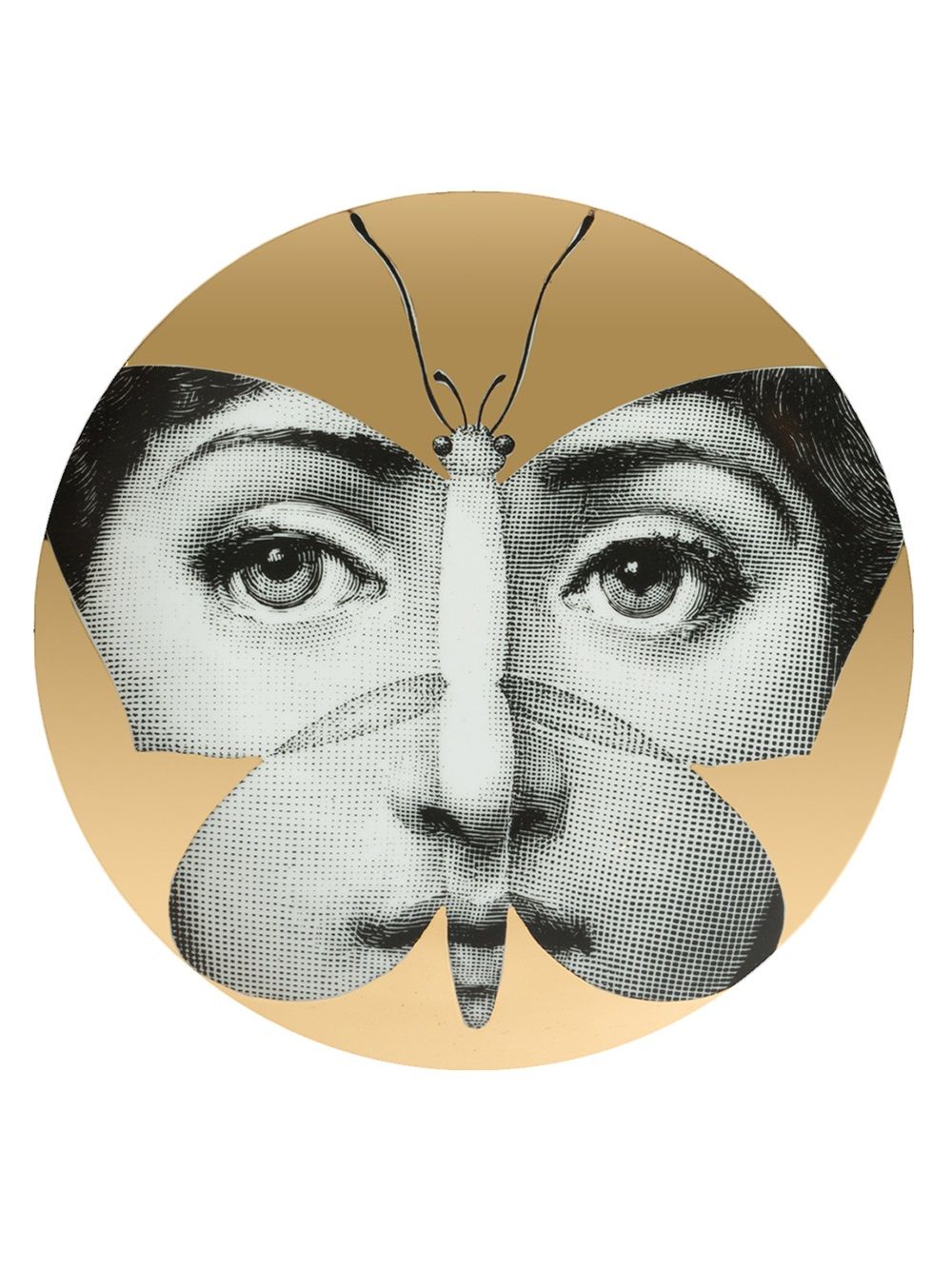 Fornasetti 蝴蝶脸部印花瓷盘 - 金属色
