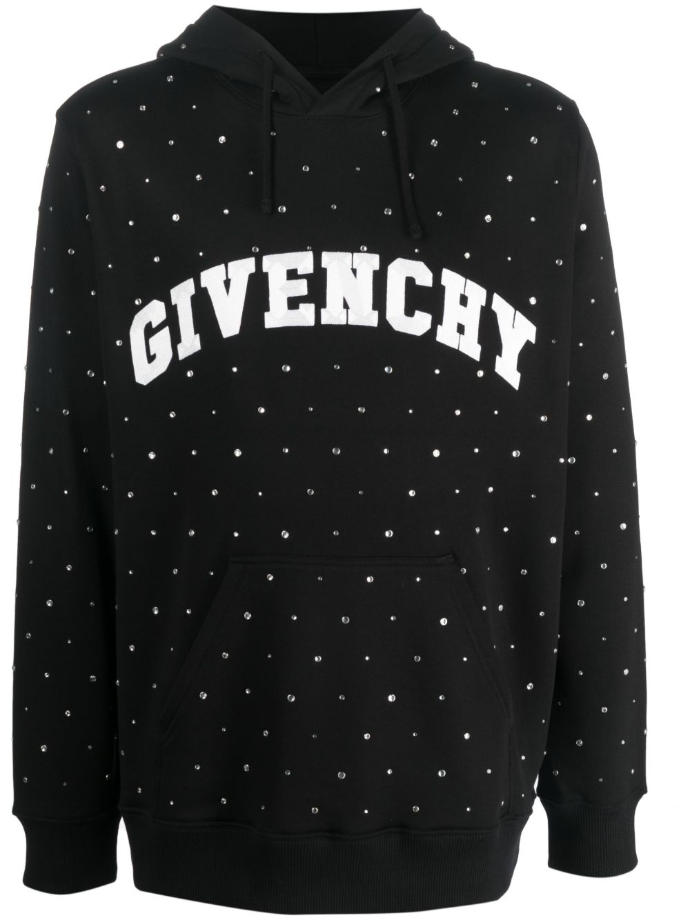 Givenchy logo印花水钻缀饰连帽衫 - 黑色