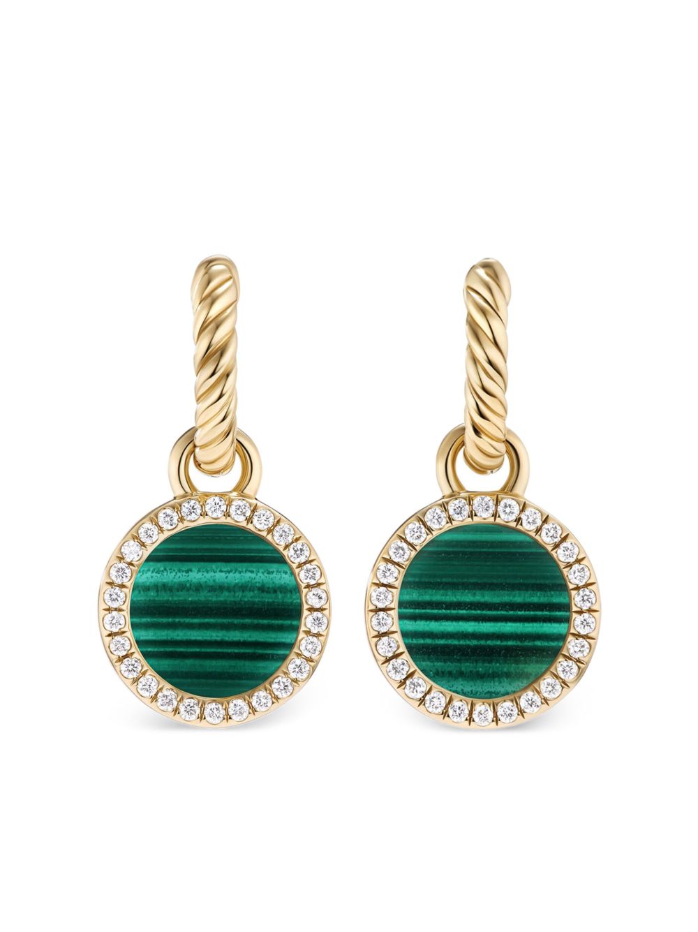David Yurman 18K黄金 Petite DY Elements 孔雀石钻石吊饰耳环 - 金色
