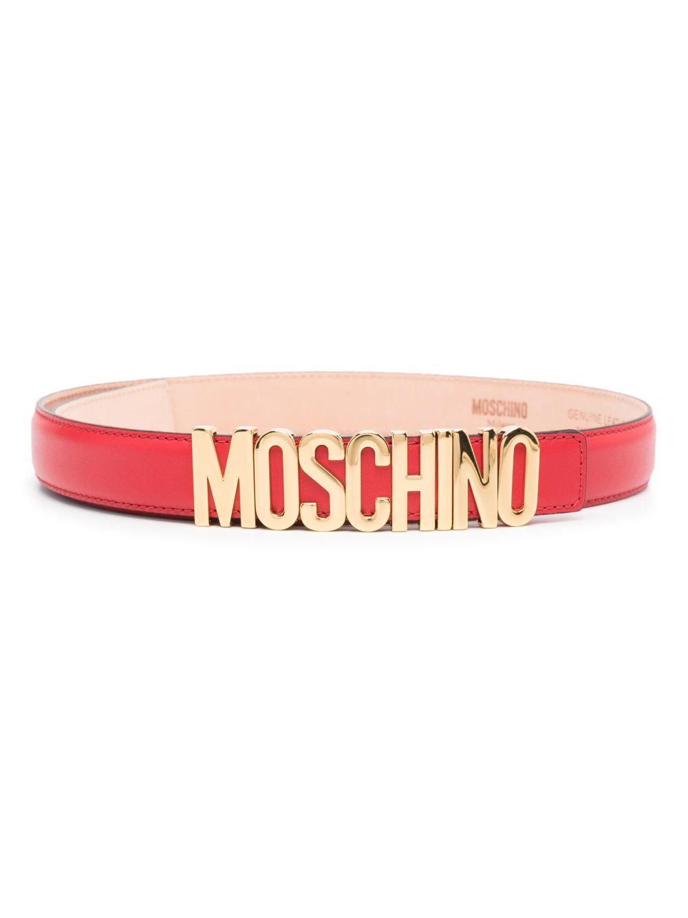 Moschino logo扣环皮质腰带 - 红色