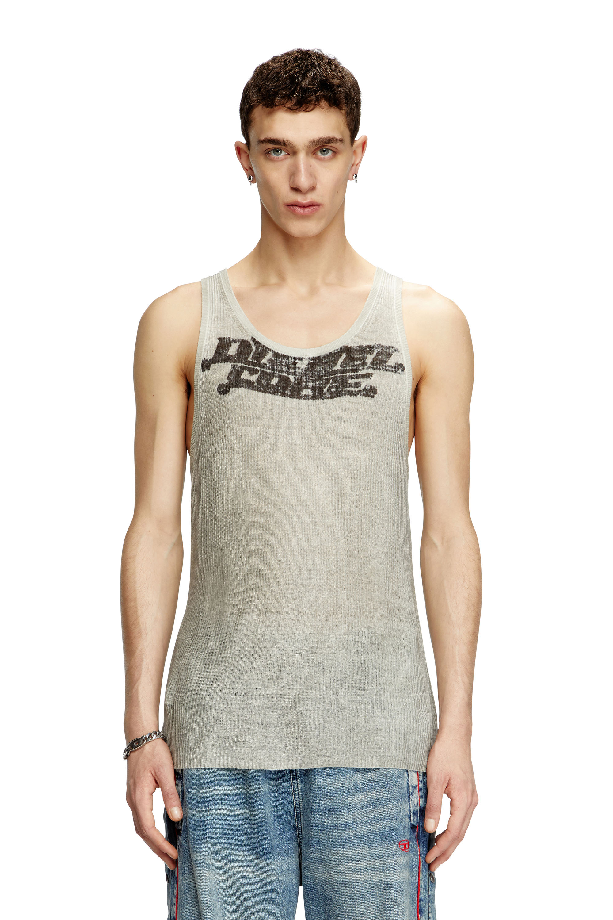 Diesel - Rib-knit linen tank top with dirty effect - T-Shirts - Unisex - Beige