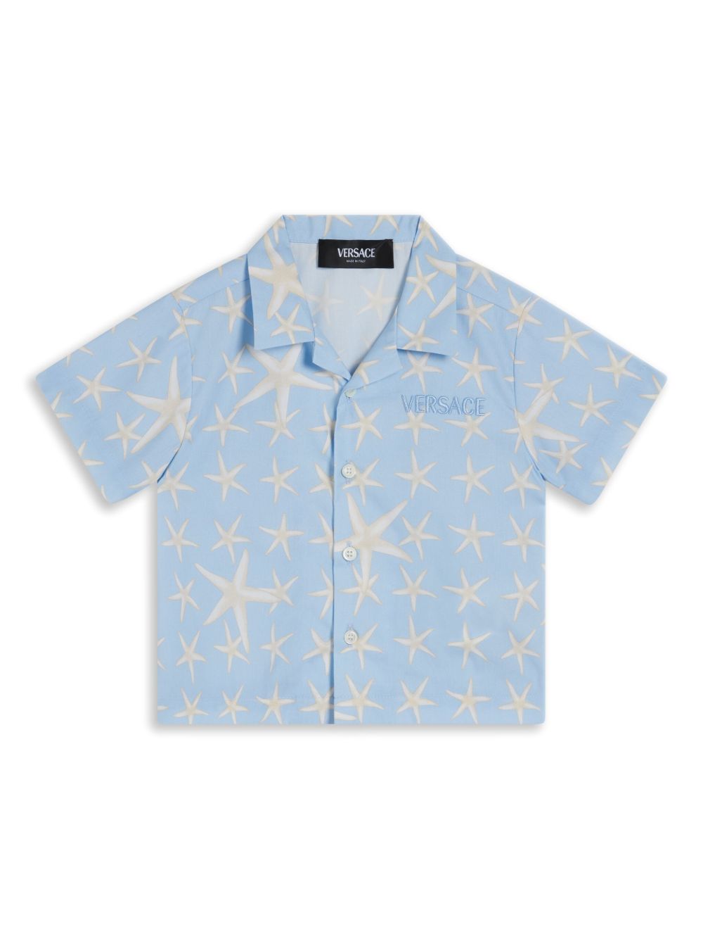 Versace Kids logo刺绣棉衬衫 - 蓝色