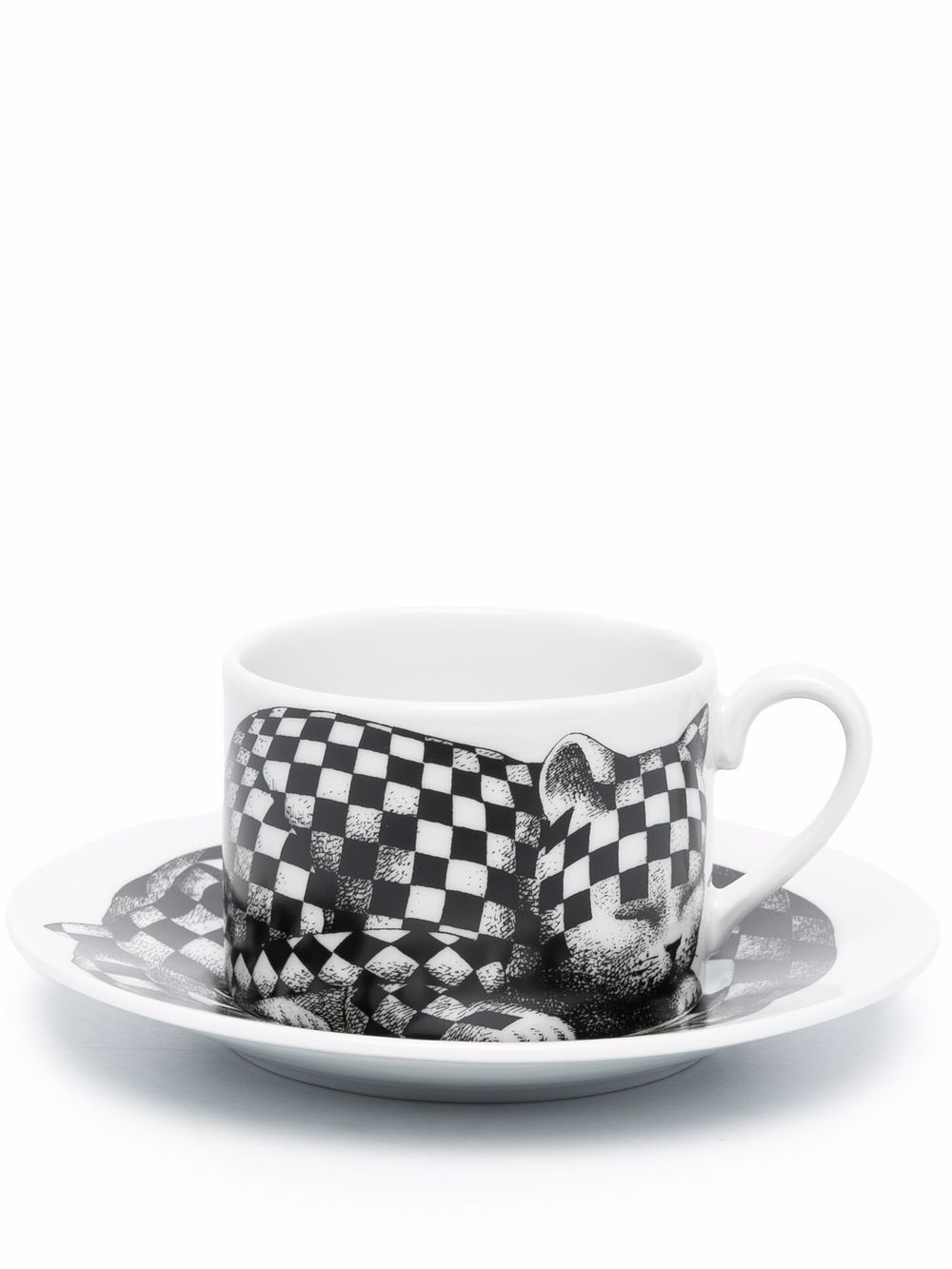 Fornasetti 图案印花陶瓷茶具套装 - 黑色