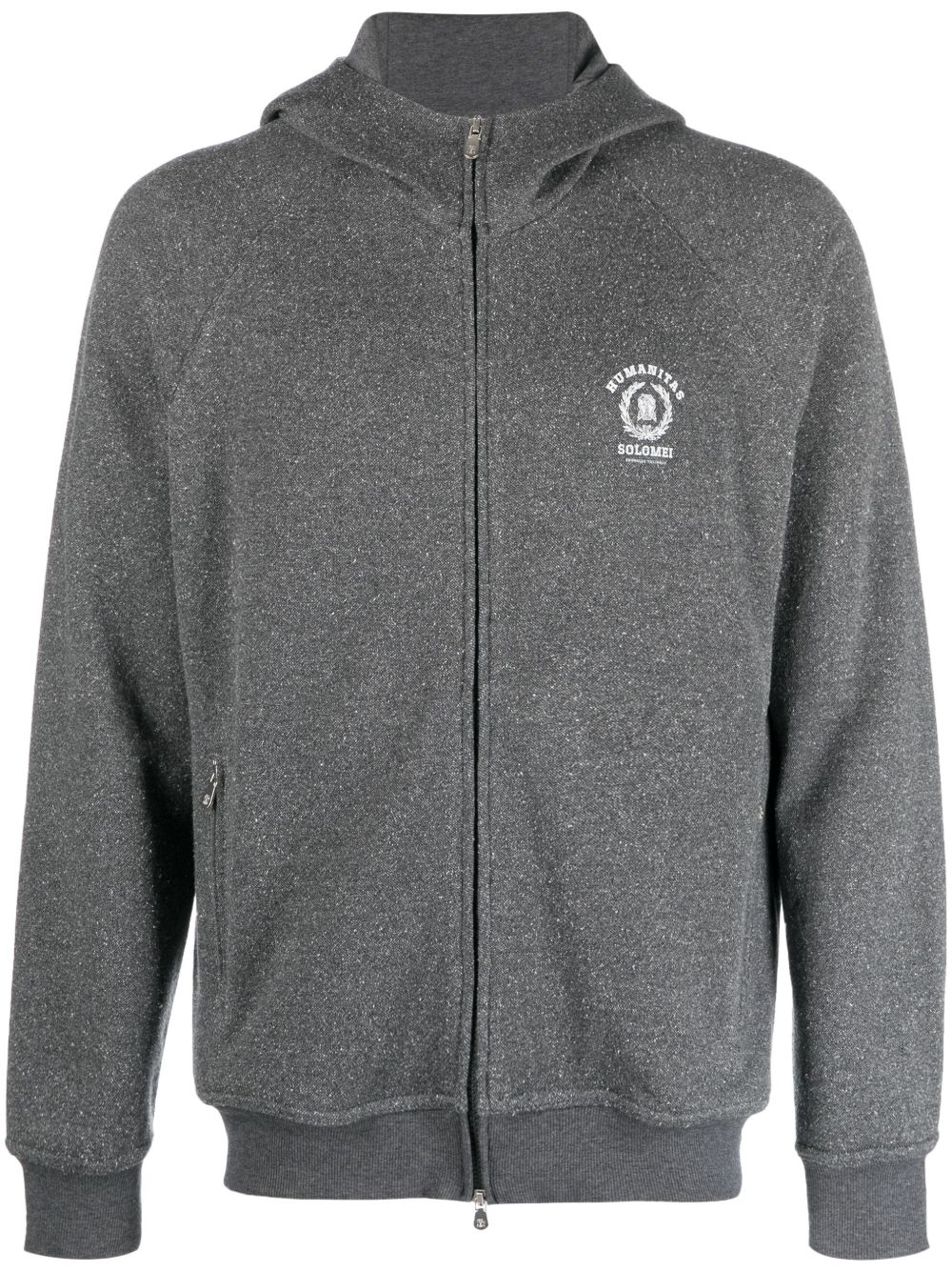 Brunello Cucinelli logo印花拉链连帽衫 - 灰色