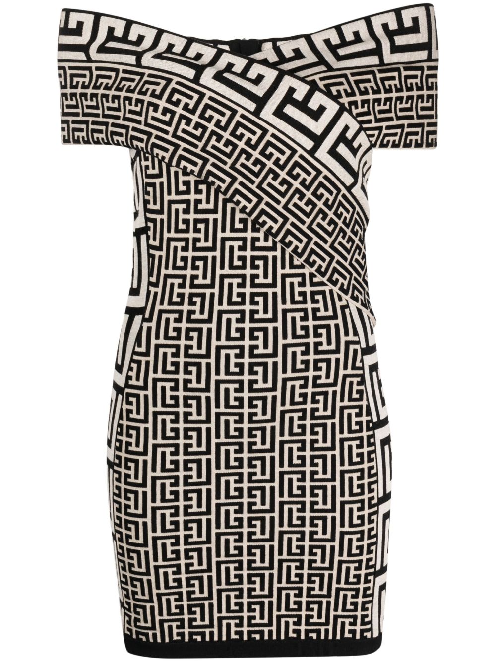 Balmain 露肩经典logo迷你连衣裙 - 中性色