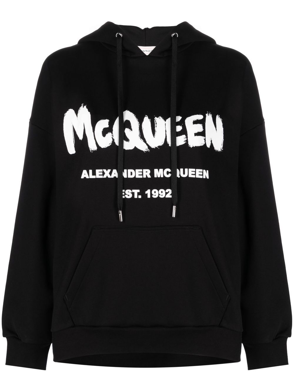 Alexander McQueen logo印花抽绳连帽衫 - 黑色
