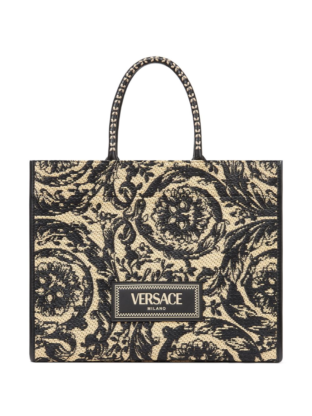 Versace Barocco Athena 大号拉菲草手提包 - 黑色