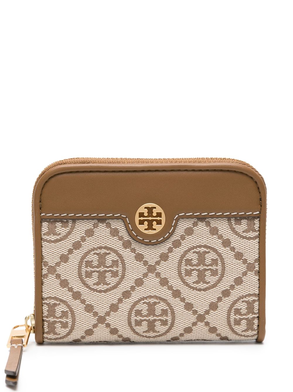Tory Burch Double-T 拉链开合钱包 - 褐色