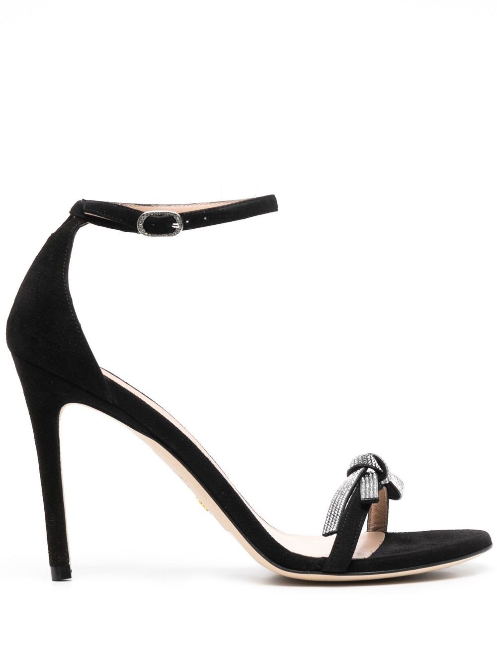 Stuart Weitzman 晶饰蝴蝶结细高跟凉鞋 - 黑色