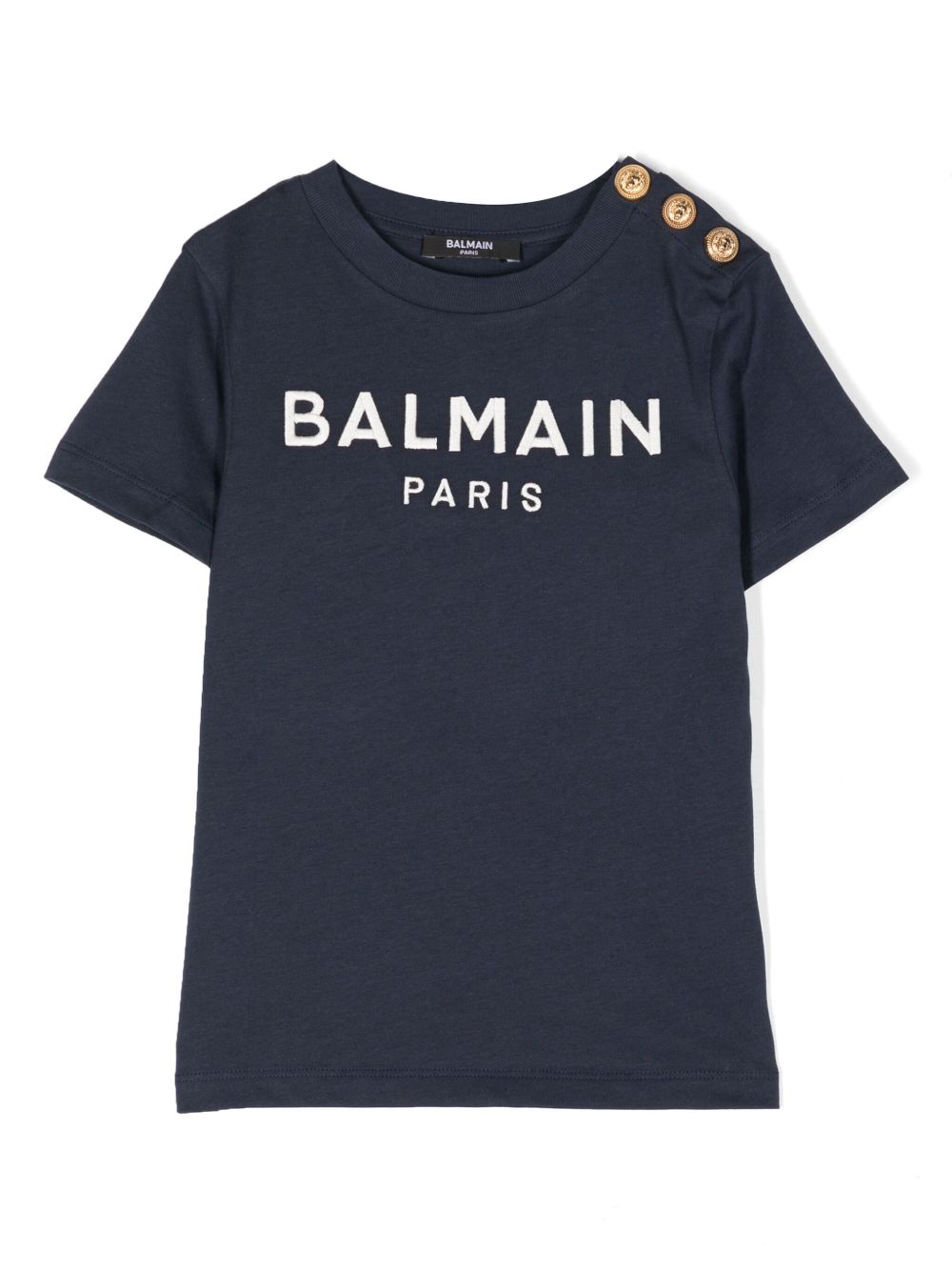 Balmain Kids logo刺绣T恤 - 蓝色