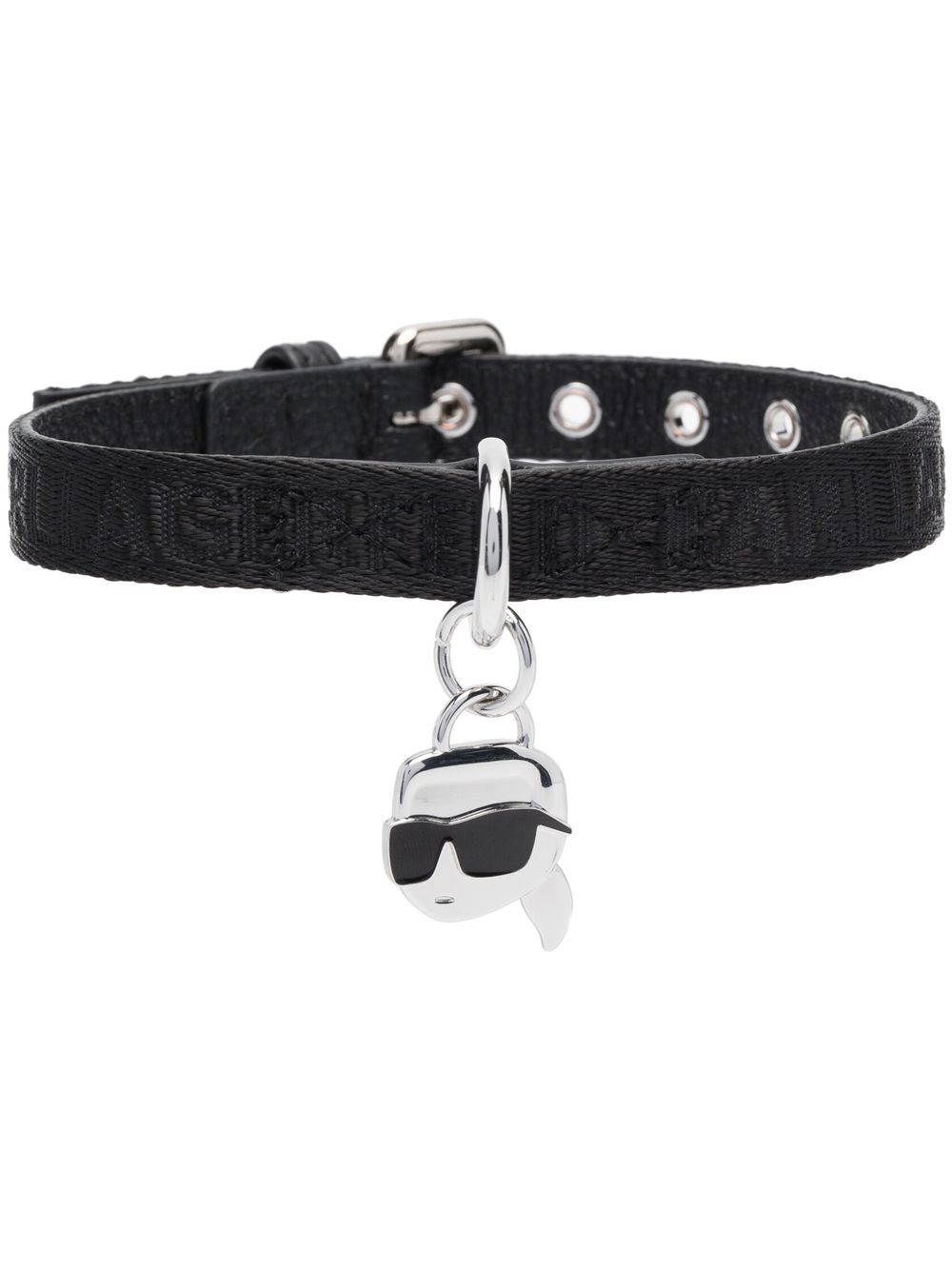 Karl Lagerfeld logo吊饰宠物项圈 - 黑色