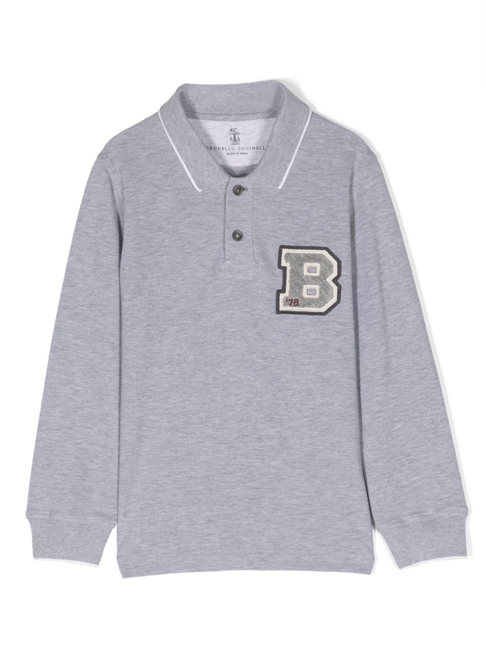 Brunello Cucinelli Kids 标贴棉polo衫 - 灰色