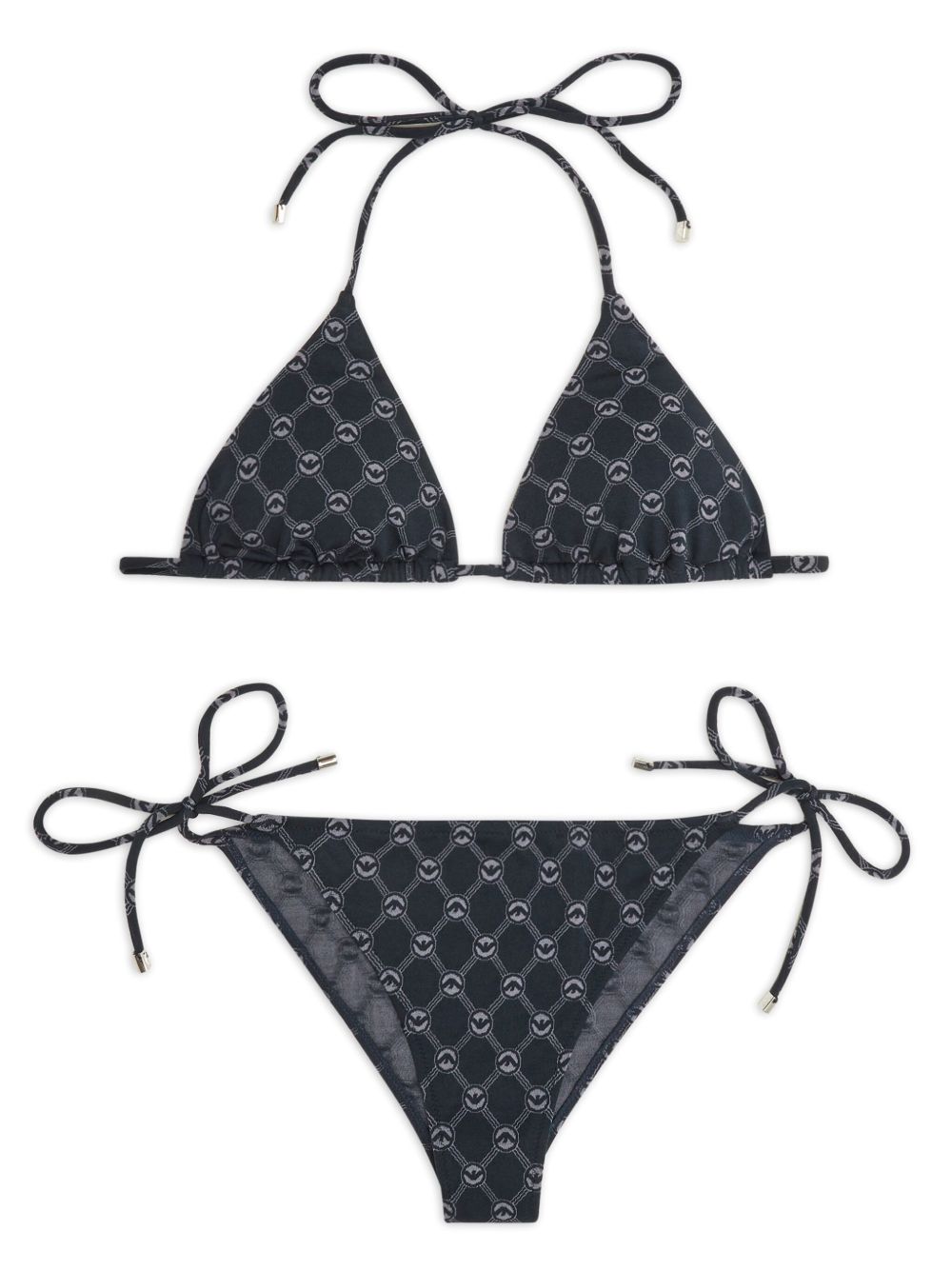 Emporio Armani logo印花比基尼套装 - 黑色