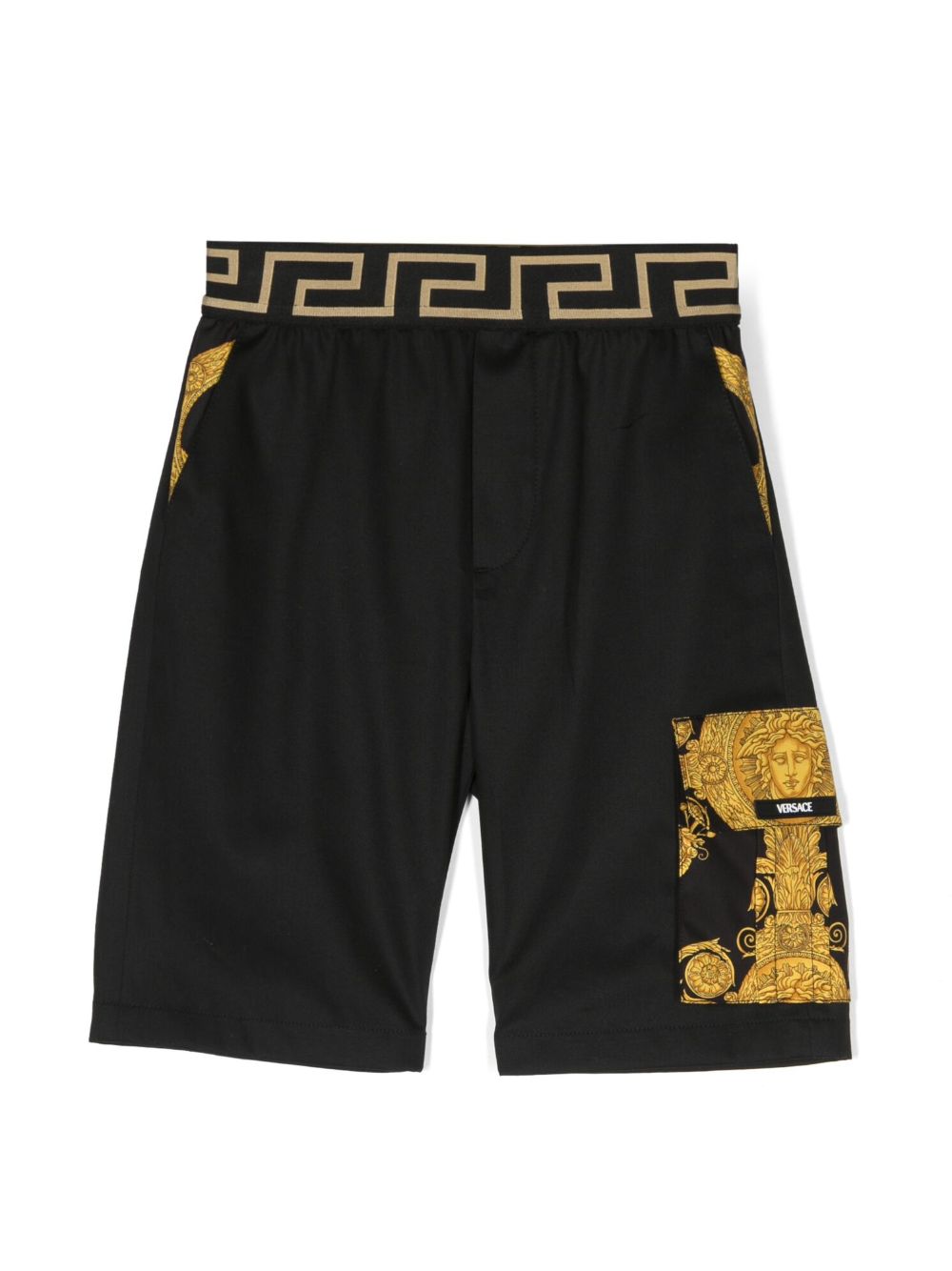 Versace Kids 巴洛克印花棉短裤 - 黑色
