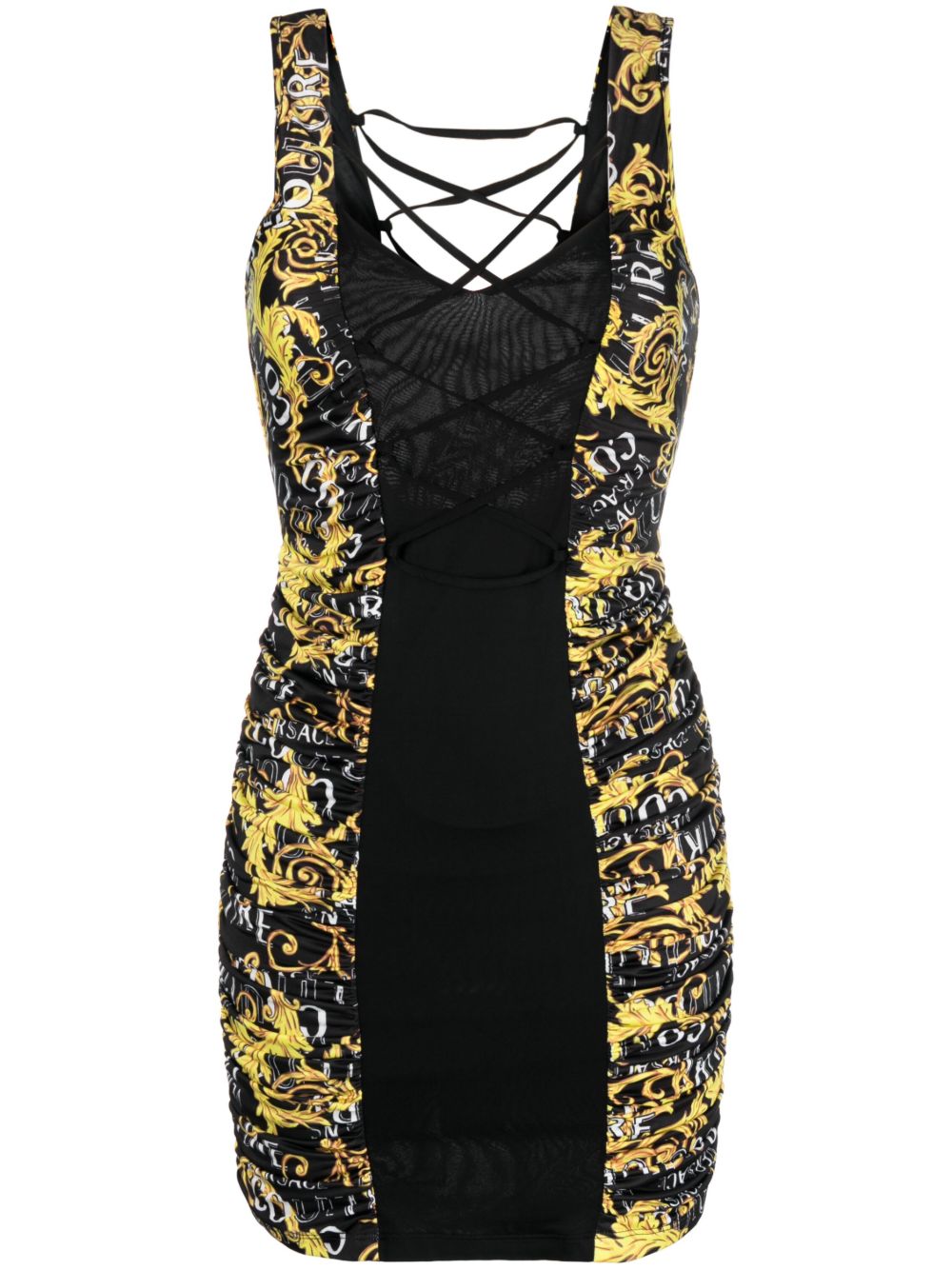 Versace Jeans Couture 巴洛克印花迷你连衣裙 - 黑色