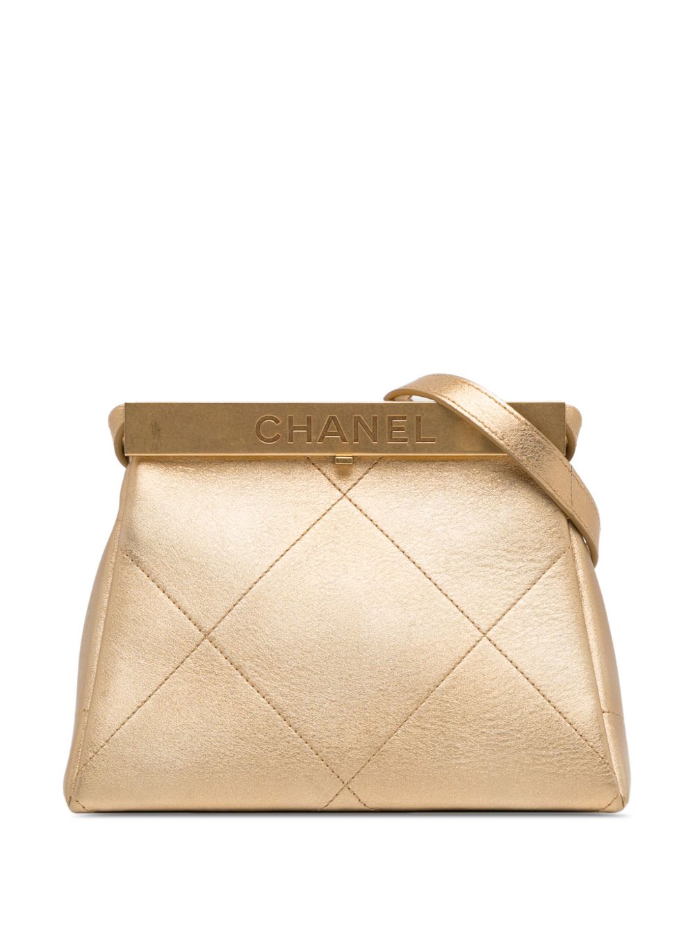 CHANEL Pre-Owned Calfskin Kiss Lock Frame 斜挎包（2019年典藏款） - 金色