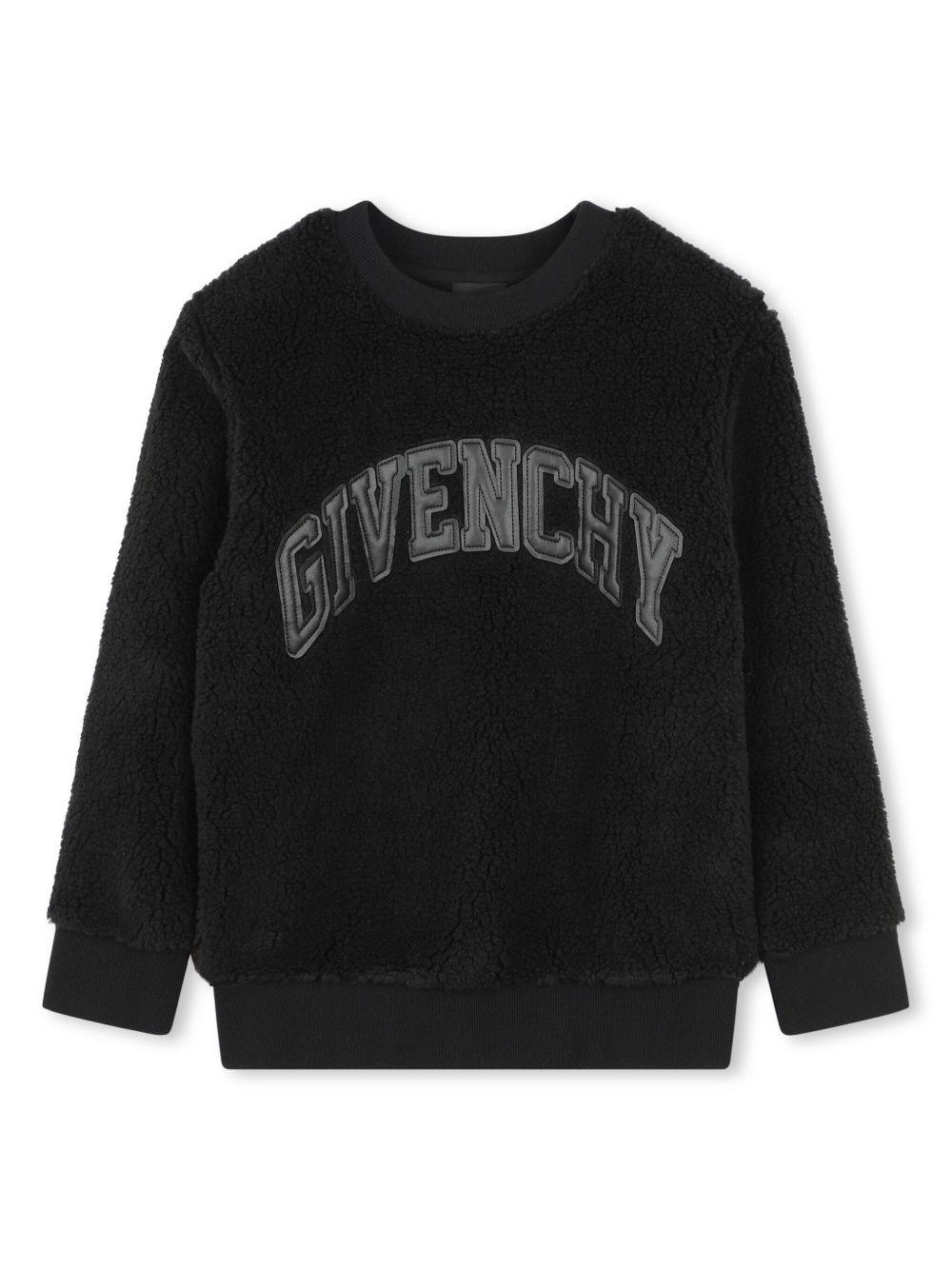 Givenchy Kids logo贴花人造皮毛一体卫衣 - 黑色