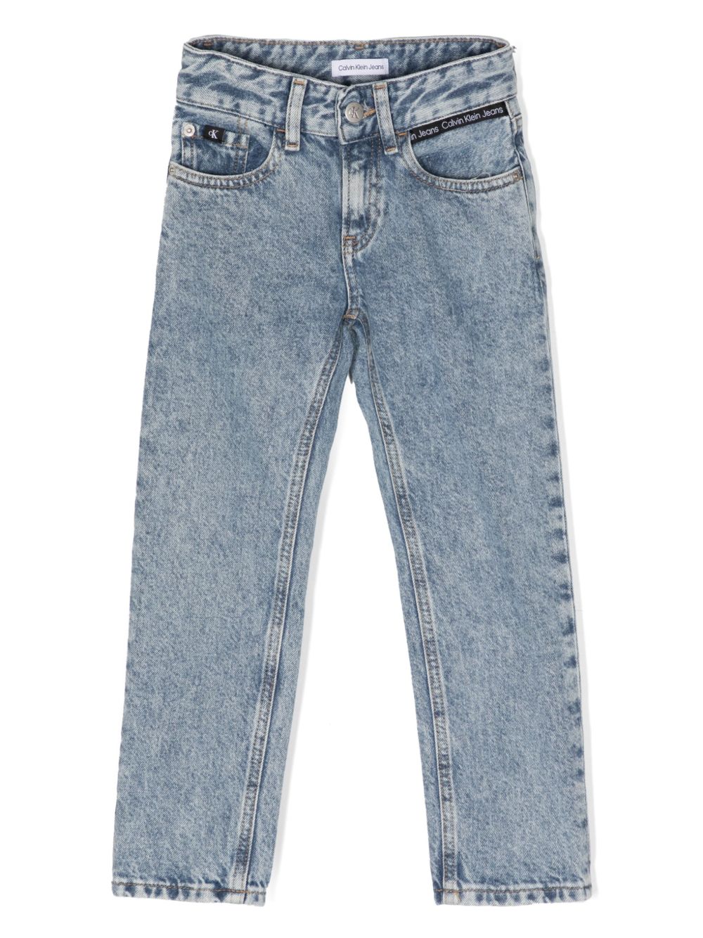 Calvin Klein Kids 酸洗效果直筒牛仔裤 - 蓝色