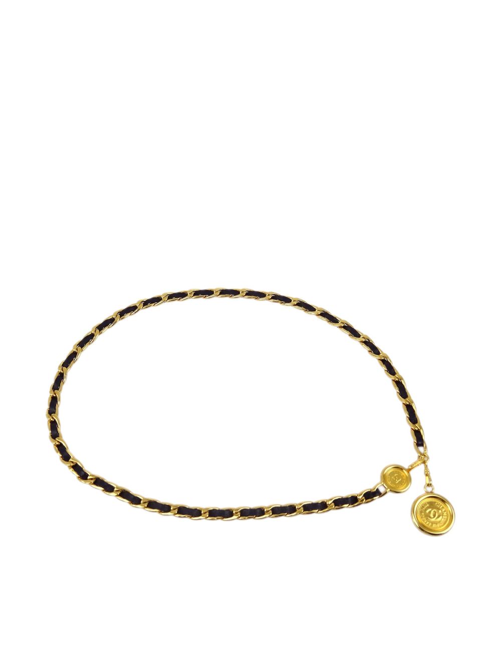 CHANEL Pre-Owned Medallion 链式皮质腰带（1994年典藏款） - 黑色