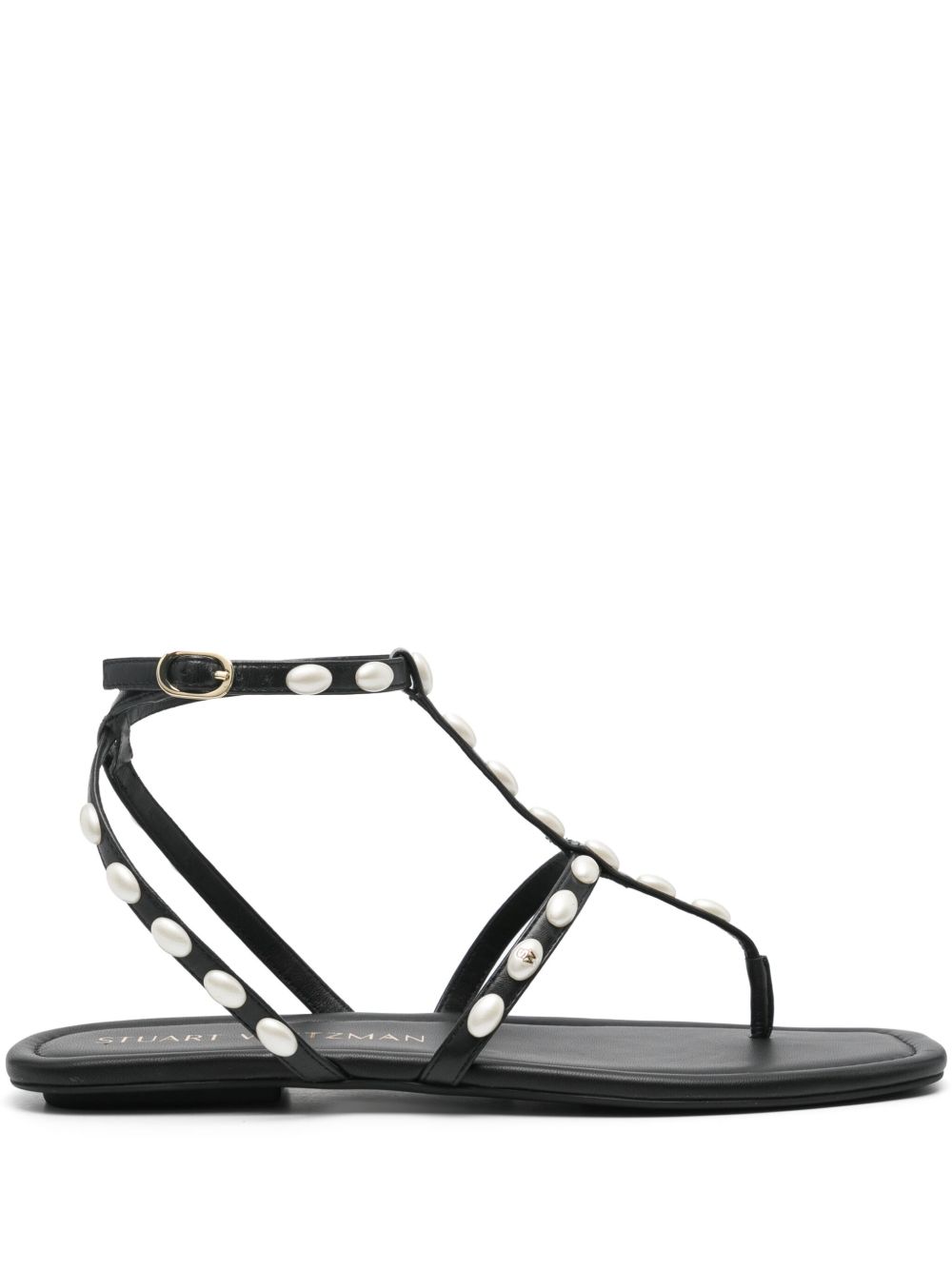 Stuart Weitzman Pearlita 皮质平底凉鞋 - 黑色