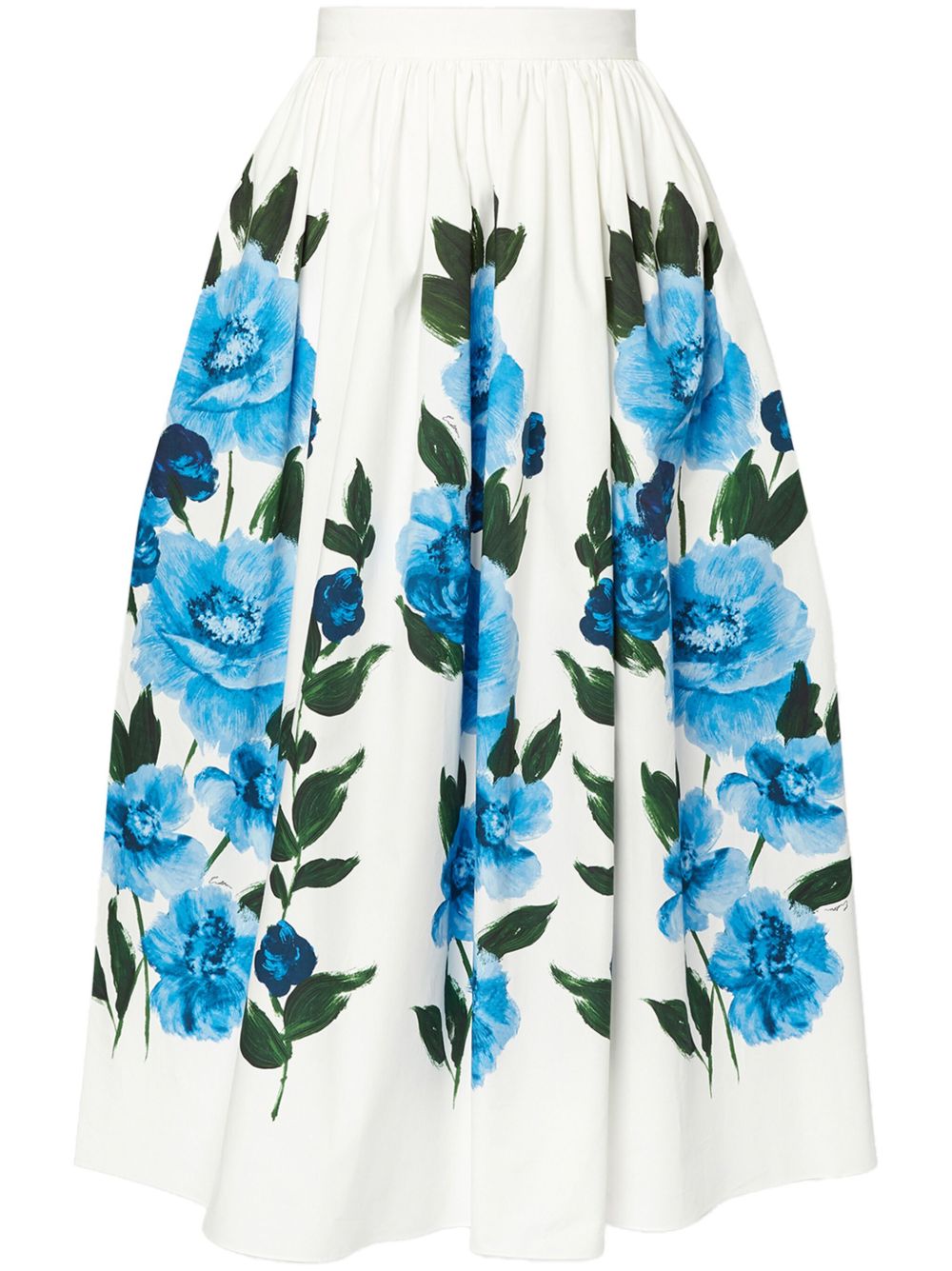ERDEM Painted Floral 中长半身裙 - 白色