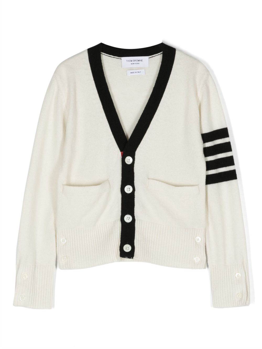 Thom Browne Kids 条纹细节羊毛混纺开衫 - 中性色