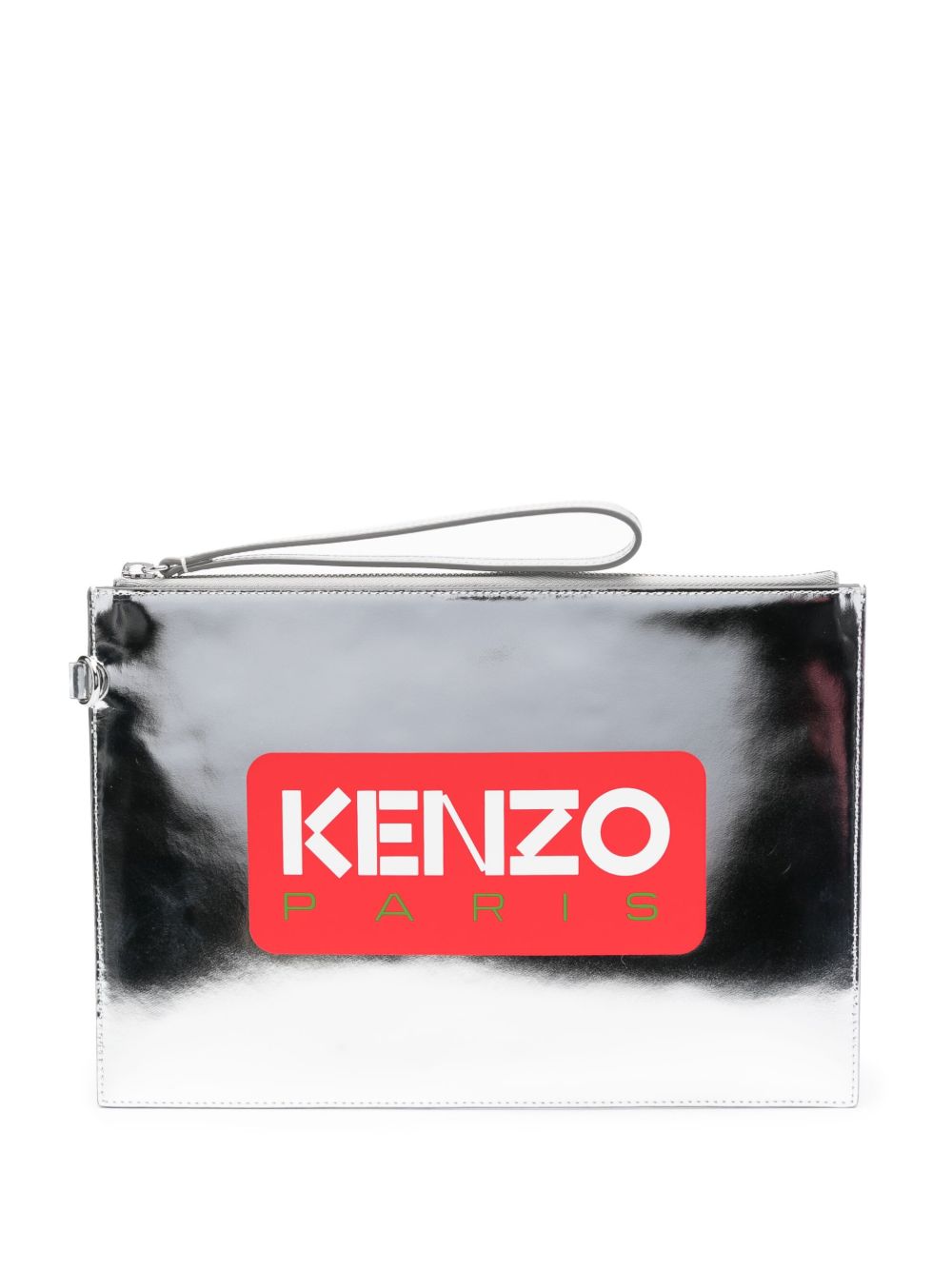 Kenzo Iconic logo印花金属感皮质手拿包 - 银色