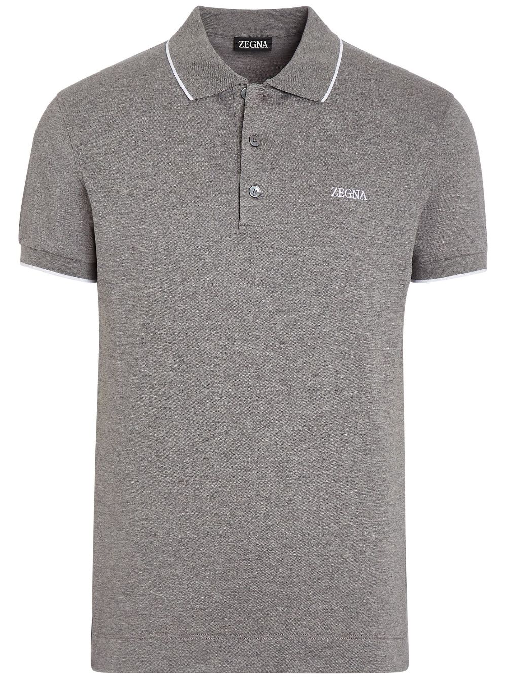 Zegna logo刺绣棉polo衫 - 灰色