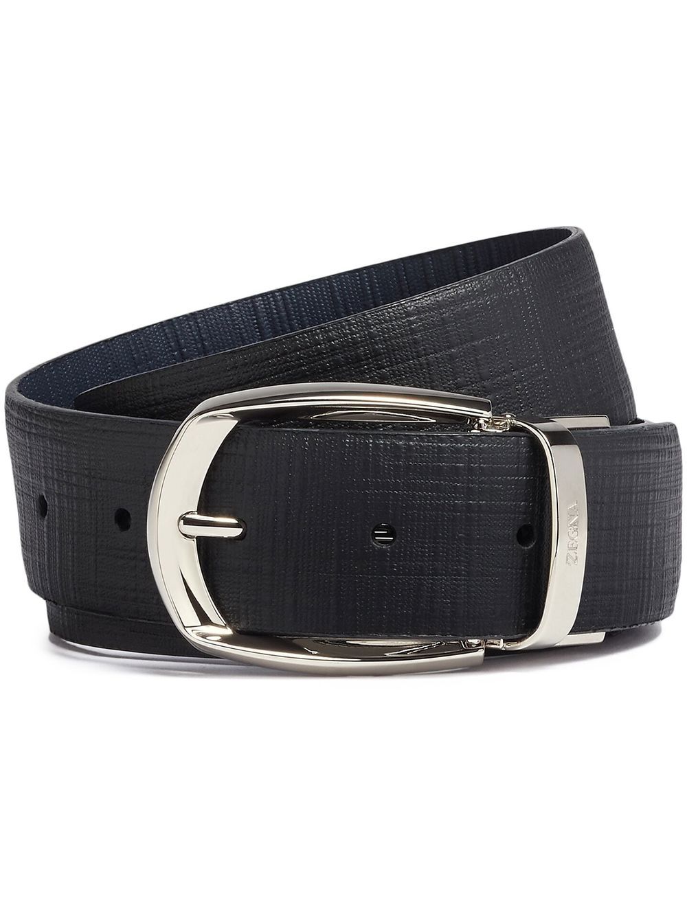 Zegna logo雕刻皮质腰带 - 黑色