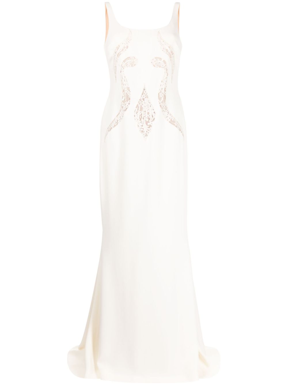Elie Saab 蕾丝拼接超长连衣裙 - 白色